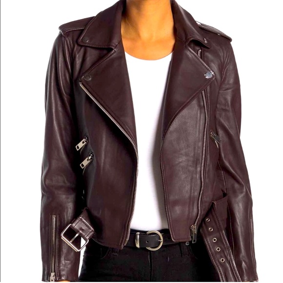Walter Baker 100% lamb leather Moto jacket in PLUM / BURGUNDY size SMALL NWT - Picture 1 of 12